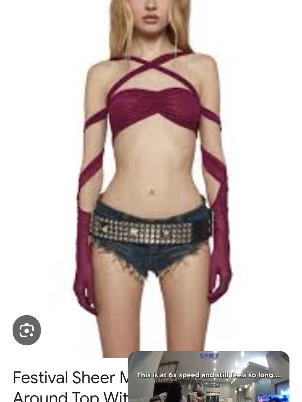 Festival Sheer Ruched Mesh Wrap Around Top Attached Gloves Dolls Kill raspberr M - Picture 7 of 7